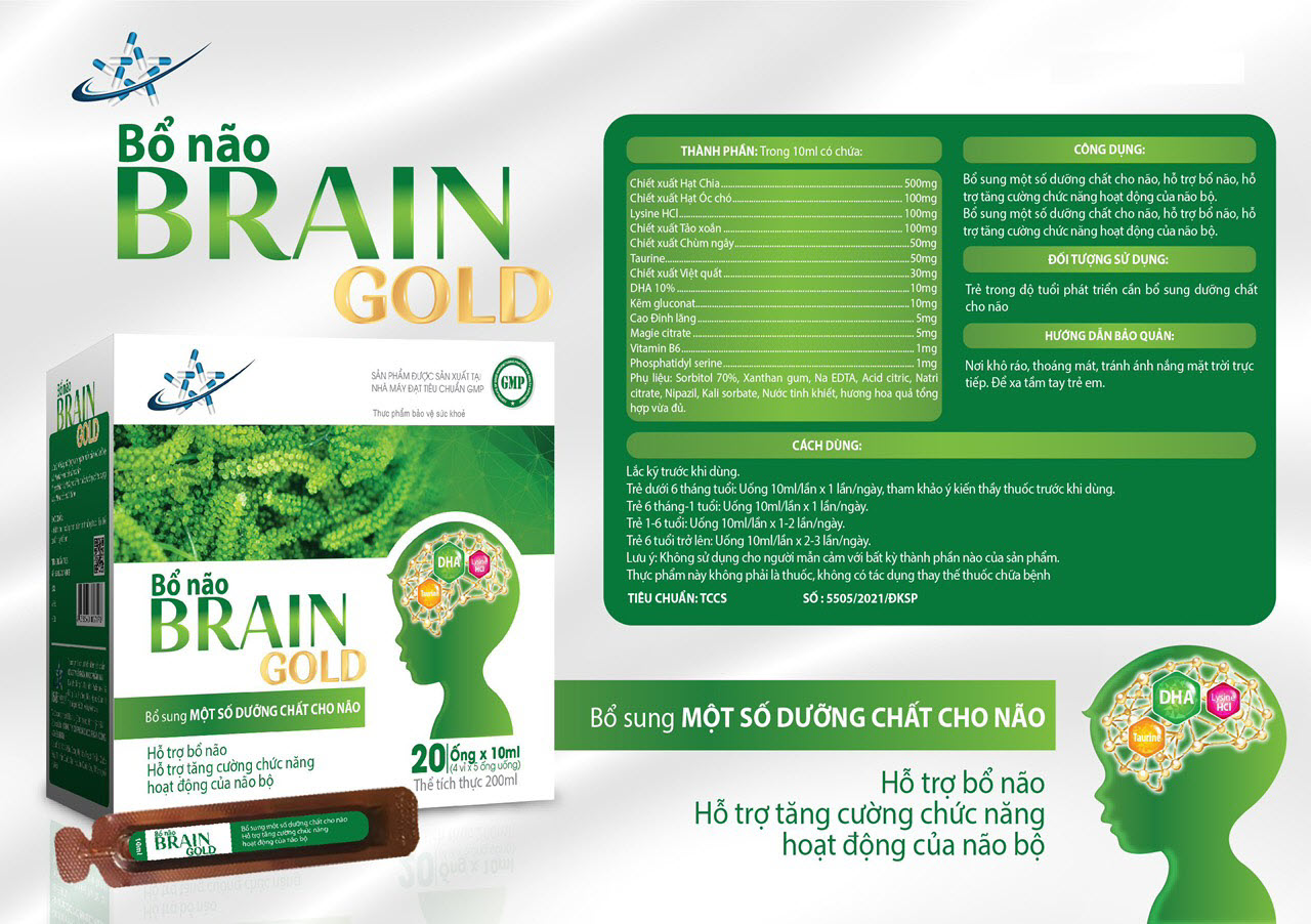 ống uống bổ não cho bé brain-gold - bổ sung dưỡng chất để tăng cường chức năng hoạt động của não bộ (hộp 20 ống x 10ml) 1