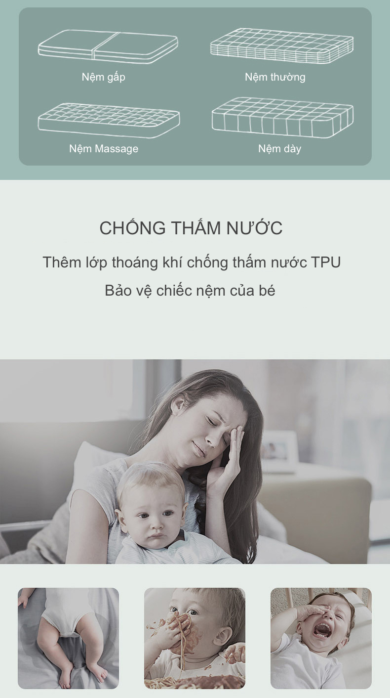 Bọc Nệm Chống Thấm Cho Bé - Vải Cotton Sợi Bông Dệt Kim, Nhiều Kích Cỡ 5