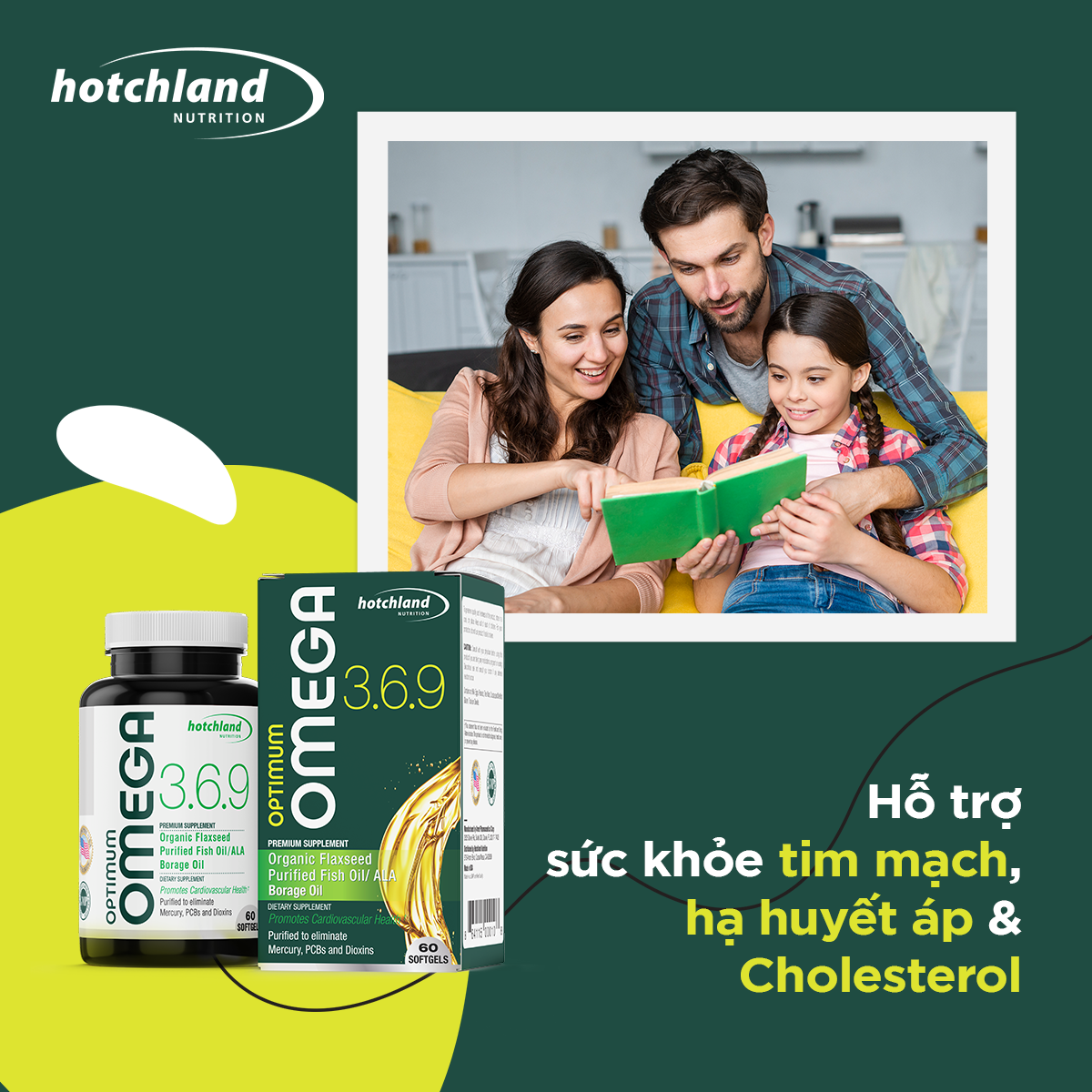 Viên uống Omega369 - Optimum Omega 3.6.9 Hotchland Nutrition hỗ trợ não bộ, thị lực, tim mạch, giảm nguy cơ đột quỵ - Hộp 60v - Hàng chính hãng nhập khẩu Mỹ