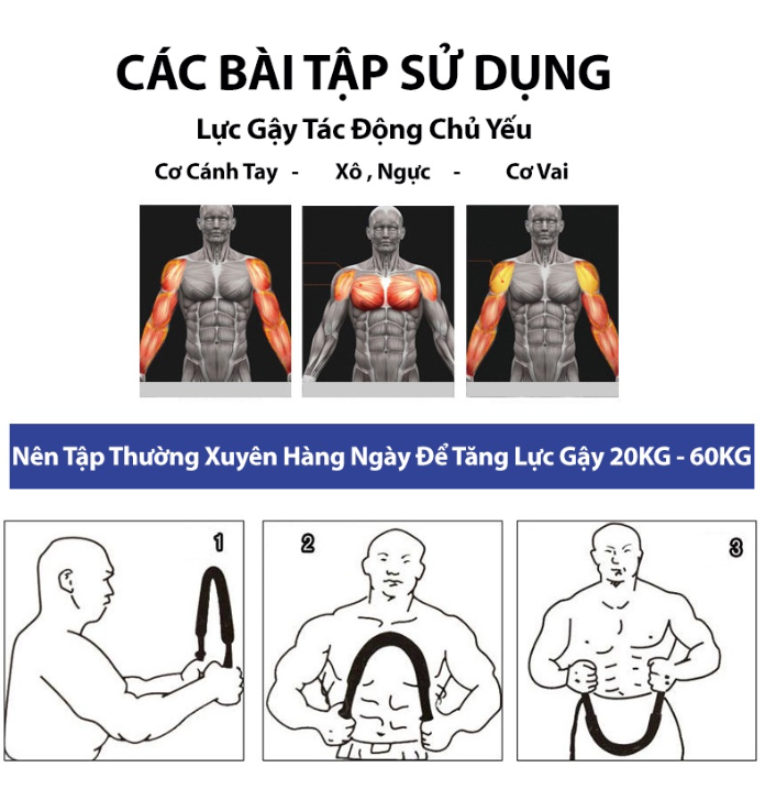 Gậy Tập Cơ Tay Lò Xo Kháng Lực KUNO SPORT, Thanh Lò Xo Power Lực Từ 20KG Đến 60KG