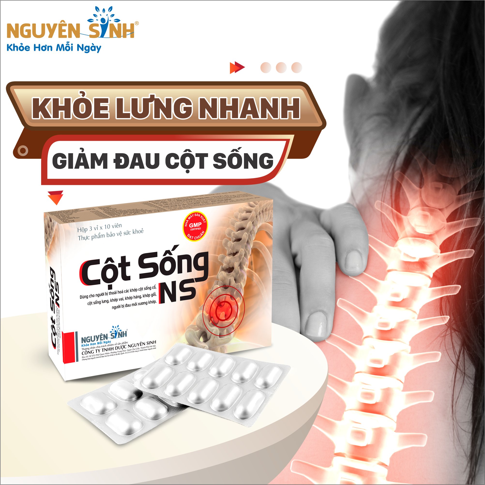 thực phẩm chức năng hỗ trợ xương khớp cột sống nguyên sinh viên uống bổ khớp, giảm đau nhức mỏi xương khớp, bổ sung dưỡng chất và giảm viêm khớp, hỗ trợ điều trị thoái hóa khớp hộp 30 viên 1