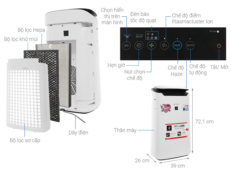 Máy lọc không khí Sharp FP-J60E-W - Hàng chính hãng