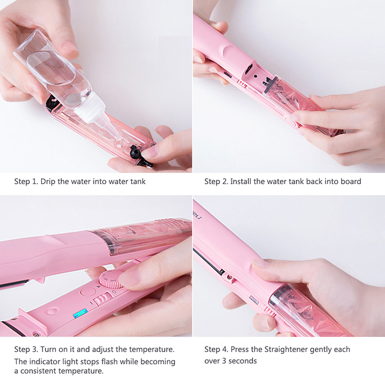 Xiaomi YueLi Hair Straightener Vapor Steam Curler Mini Portable LED Indicator Less Hair Damage 5 Levels Adjustable Temp - Pink