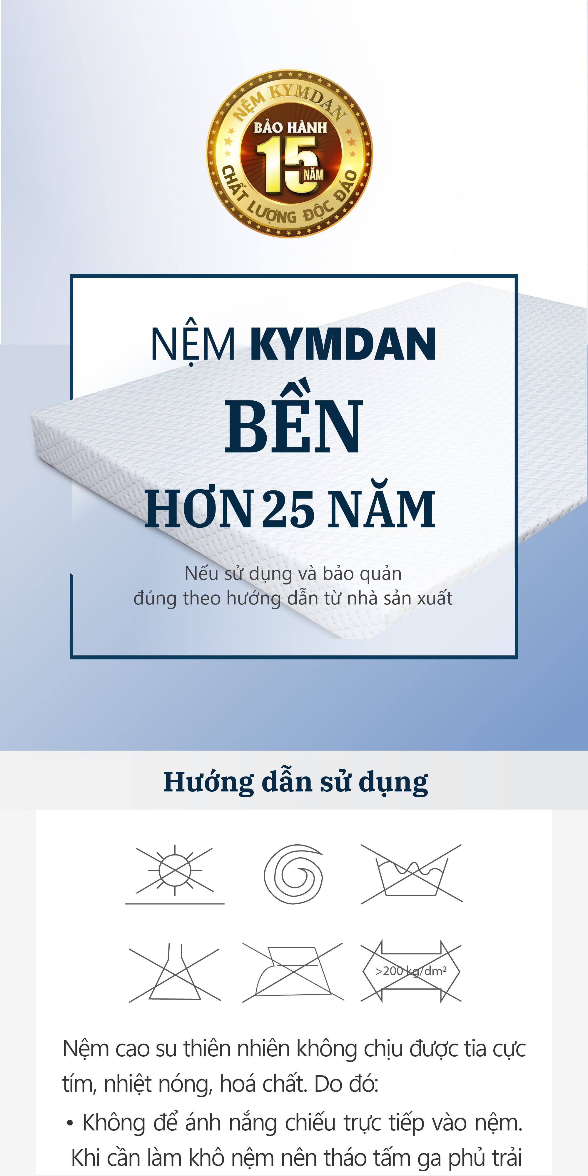Nệm cao su thiên nhiên Kymdan Deluxe 140 x 200 x 10cm SFM