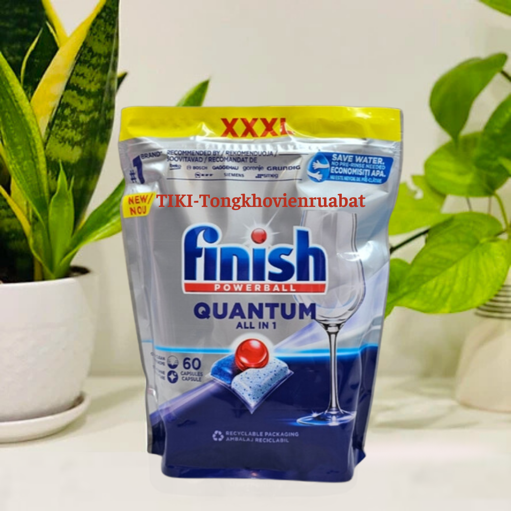 Túi 60 viên rửa bát Finish Quantum Dishwasher Tablets Apple Lime Blast hương táo