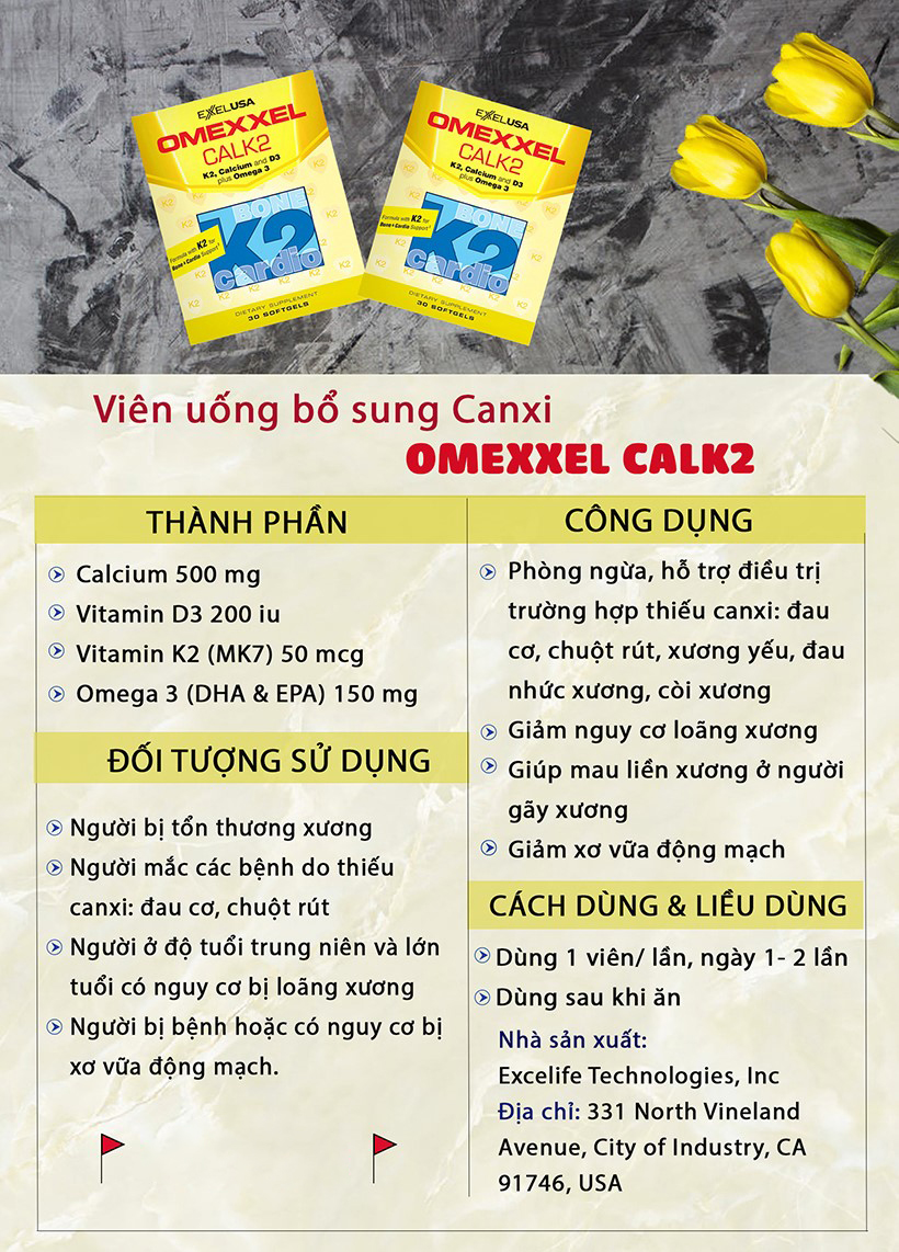 thực phẩm chức năng viên uống bổ sung canxi omexxel calk2 (hộp 30 viên) 1