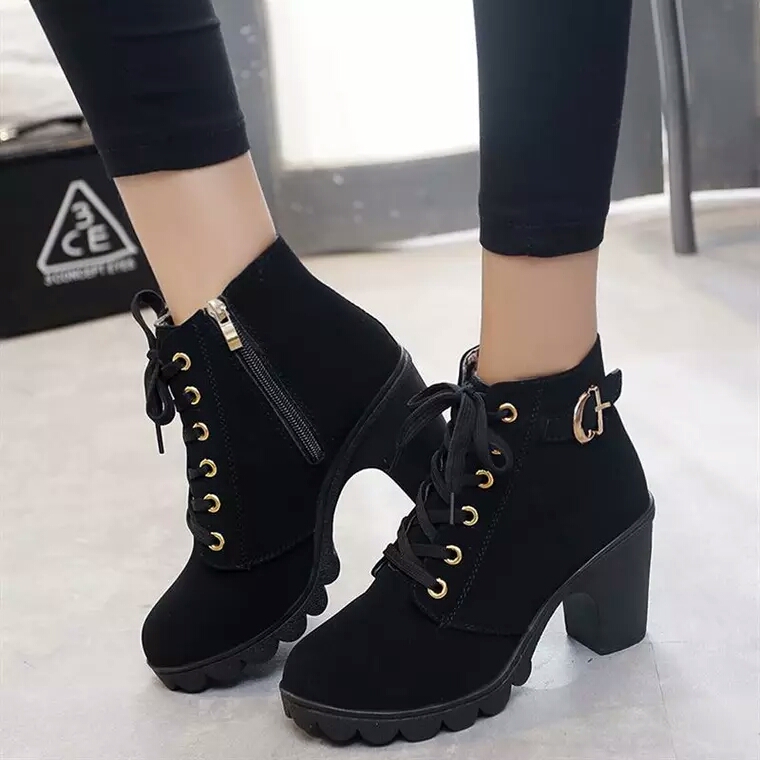 Giày Boot Nữ Da Lộn Khóa Kéo, Khuy Cài Cổ Giày Boot Nữ Da Lộn Khóa Kéo, Khuy Cài Cổ