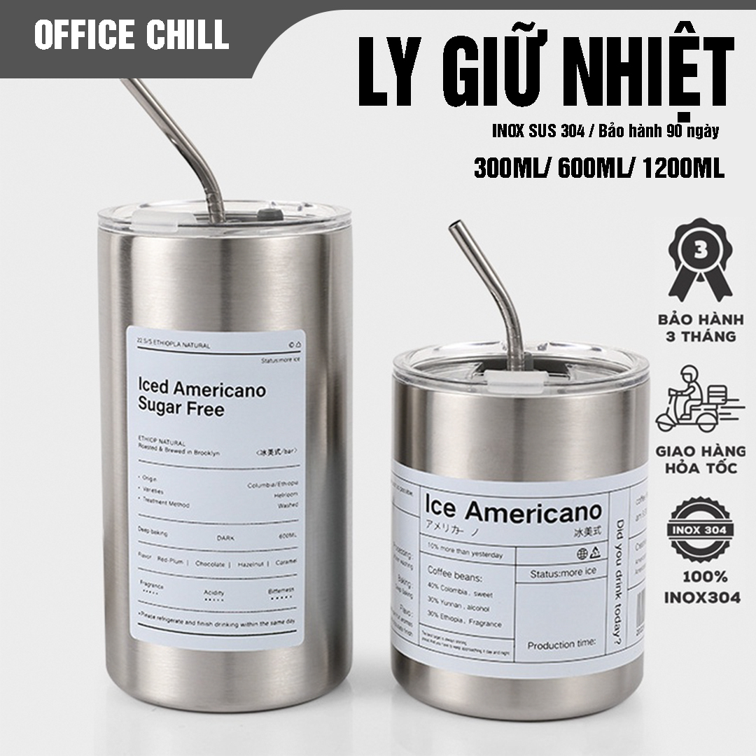 Ly Giữ Nhiệt Inox SUS 304 5 Lớp, Cốc Giữ Nhiệt Bán Chạy Có Ống Hút Cao Cấp Bảo Hành 90 Ngày Office Chill