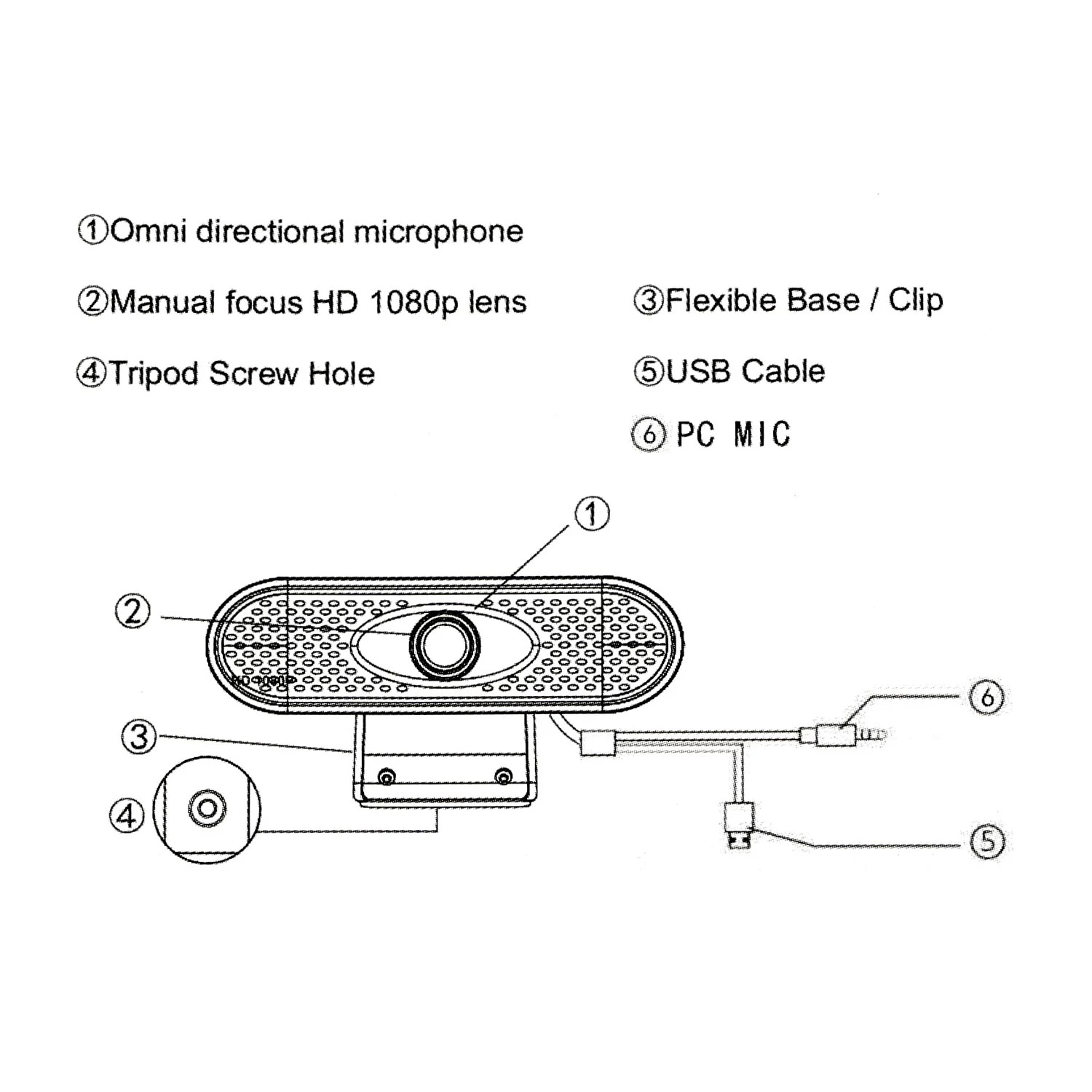 Webcam HD 1080P Không Driver, Lấy Nét Tự Động Tích Hợp Micro & Cổng USB Cho Laptop và PC