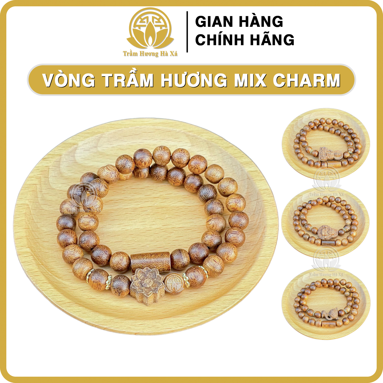Vòng tay đôi trầm hương phong thủy HÀ XÁ mix charm hoa sen hồ ly phật di lặc phật bà quan thế âm đeo tay cặp đôi nam nữ may mắn bình an tài lộc