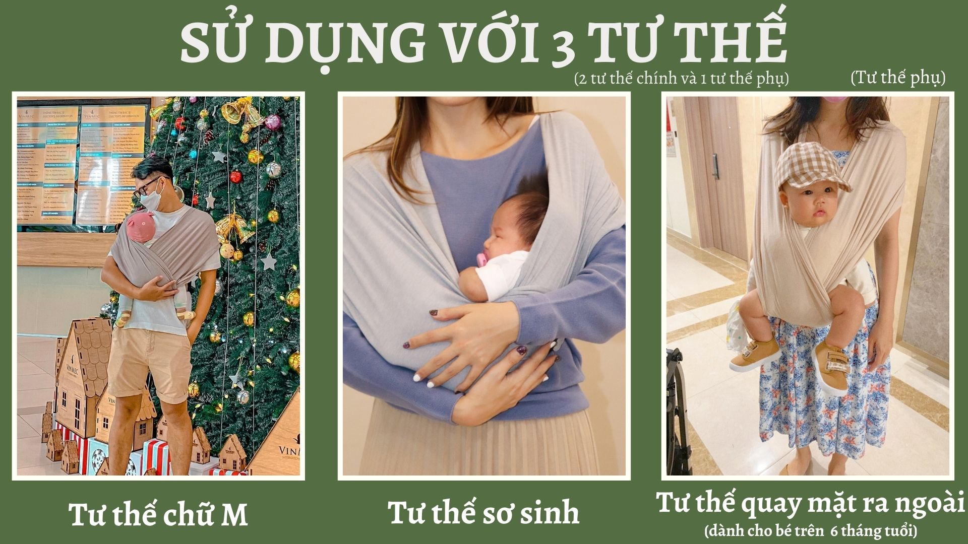 địu vải embé sling dòng flex và flex plus màu olive cho bé từ 0 đến 24 23