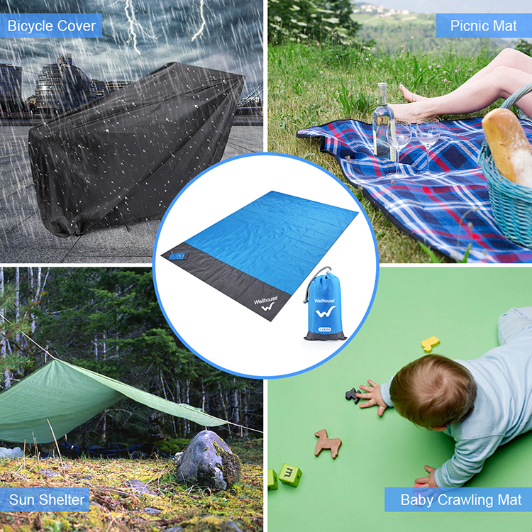 Waterproof Beach Blanket Outdoor Portable Picnic Mat Camping Ground Mat Mattress Blue