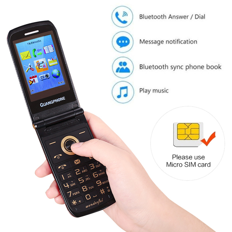 Clamshell Mobile Phone Flip Phone Easy Double Screen Bluetooth Touch FM