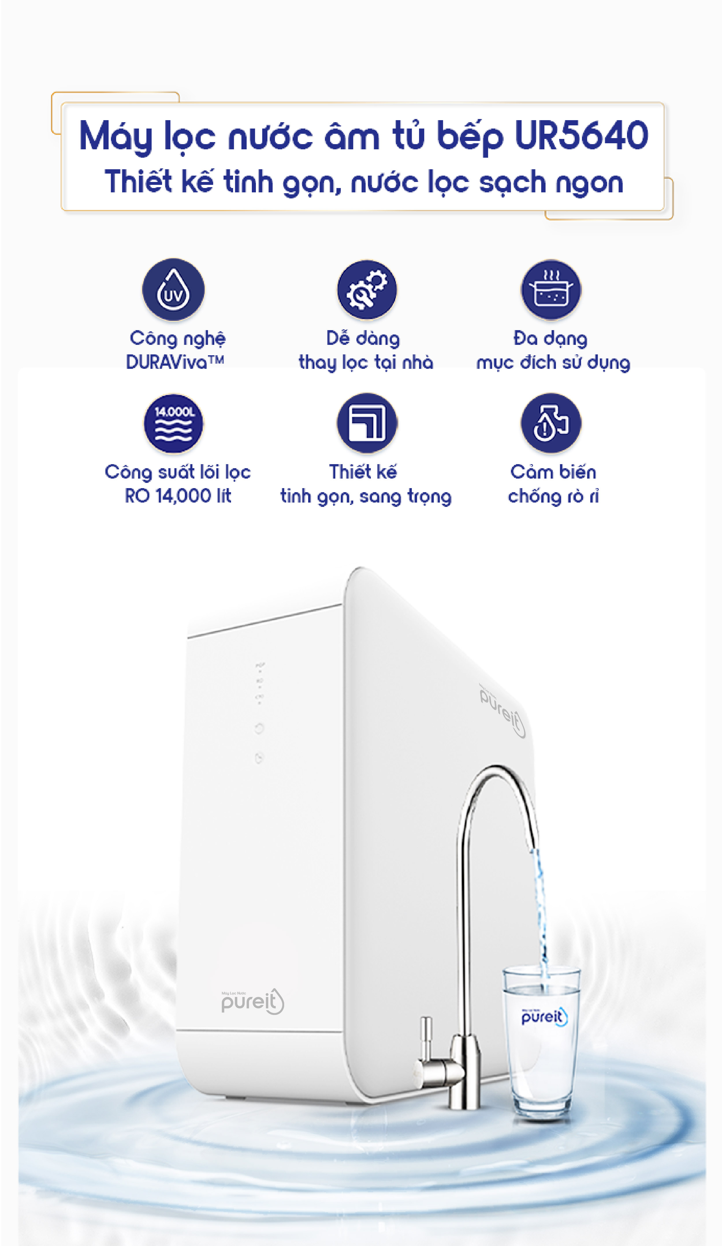 Máy Lọc Nước Pureit Delica UR5640 – Công Nghệ Lọc RO - Lắp Dưới Ngăn Tủ Bếp - Hàng Chính Hãng