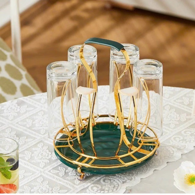 Khay giá úp ly cốc tròn chữ nhật sơn tĩnh điện kèm bộ khay hứng nước cao cấp tiện dụng