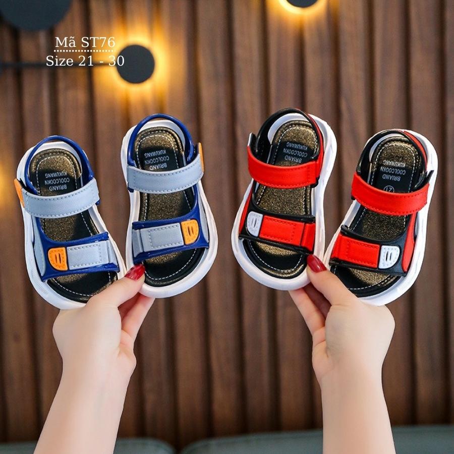 Xăng đan bé trai 1 2 3 4 5 tuổi quai ngang nhựa dẻo cao cấp êm nhẹ chống trơn trượt màu xanh cam quai dán tiện dụng phù hợp trẻ em nam đi học đi biển phong cách Hàn Quốc ST76