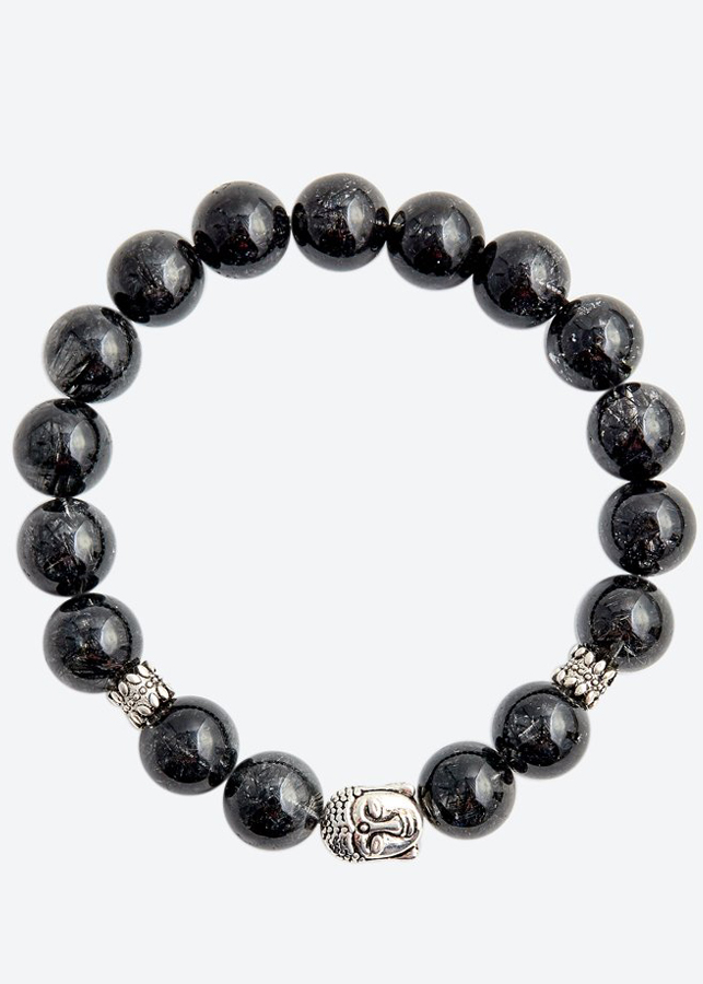 Vòng tay thạch anh tóc đen charm phật bạc Ngọc Quý Gemstones