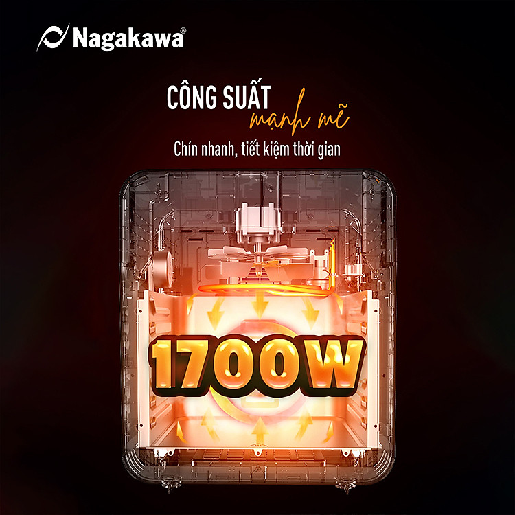 Nồi chiên không dầu Nagakawa NAG3304 (12L) - 11 chương trình nấu - Công nghệ Rapid Air 360 độ - Hàng chính hãng