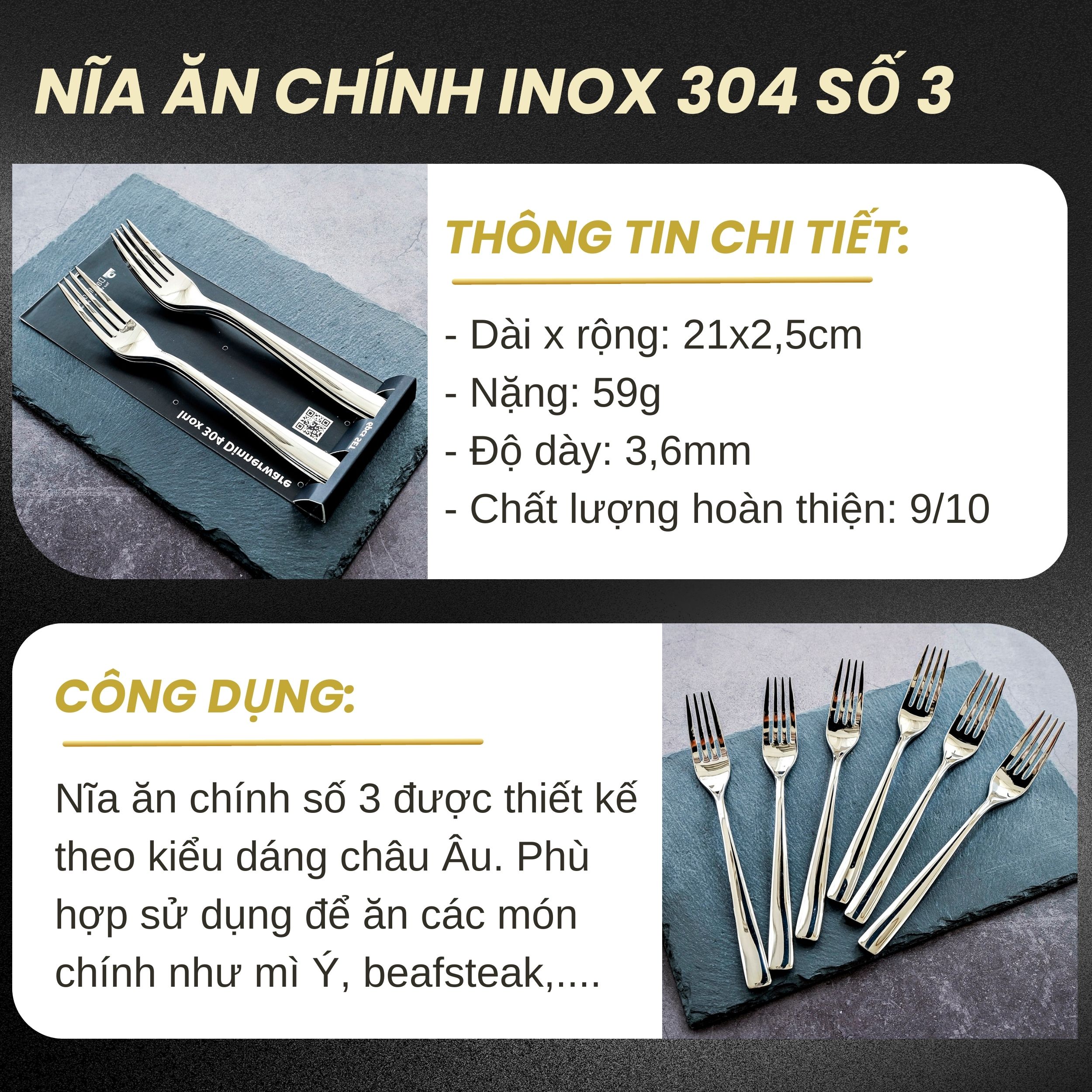 Bộ 6 nĩa inox 304 DandiHome 2020 cao cấp, sang trọng, tinh tế