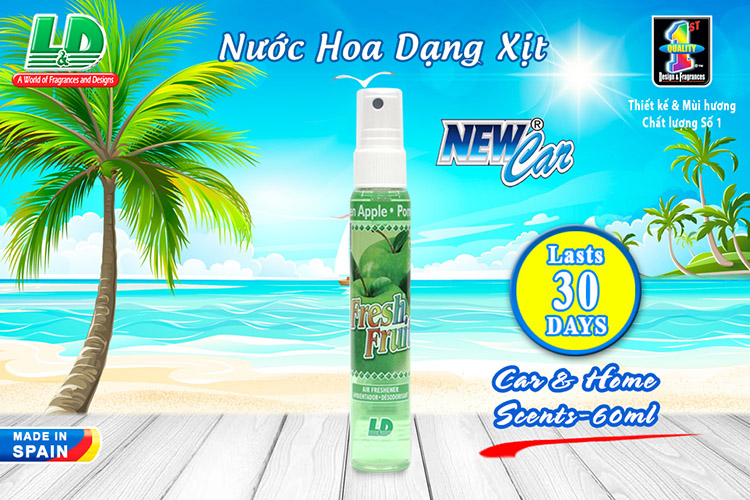 Nước hoa ô tô dạng xịt L&D FRESH FRUIT Green Apple 60ml