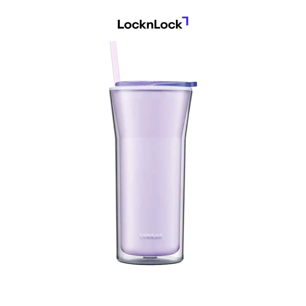 Ly nhựa 2 lớp Daily Essential LocknLock HAP526 – Ống hút cùng màu – Nắp đậy trong suốt – Kèm cọ vệ sinh – Dung tích 770ml – Màu Tím