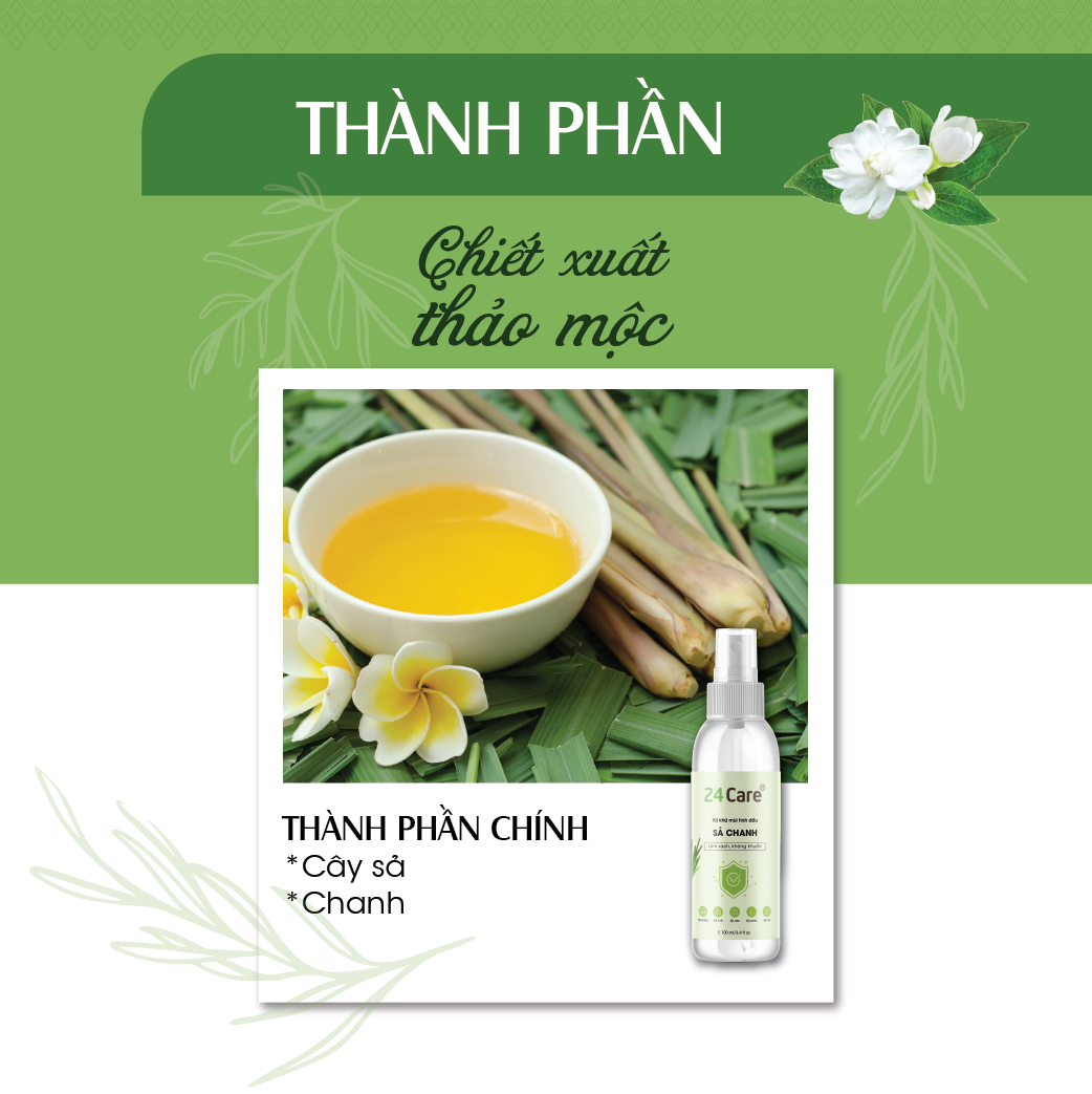 Xịt Phòng Tinh Dầu Hữu Cơ Organic 24Care - Kháng khuẩn - Khử mùi hôi - Đuổi muỗi, kiến ba khoan - côn trùng - Hương thơm thư giãn. 