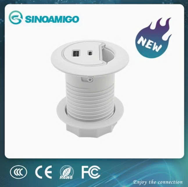 Ổ cắm USB âm bàn sạc nhanh Type C + Type A Sinoamigo STC-1W/C20 dùng cho bàn làm việc và bàn họp văn phòng - Hàng chính hãng