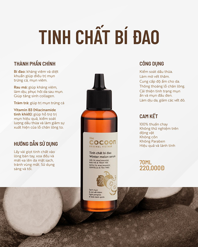 Combo chăm sóc da mụn chuyên sâu Cocoon : Gel bí đao rửa mặt Cocoon 140ml + Nước bí đao cân bằng da Cocoon 140ml +Tinh chất bí đao Cocoon 70ml + Dung dịch chấm mụn bí đao Cocoon 5ml + Mặt nạ bí đao 30ml