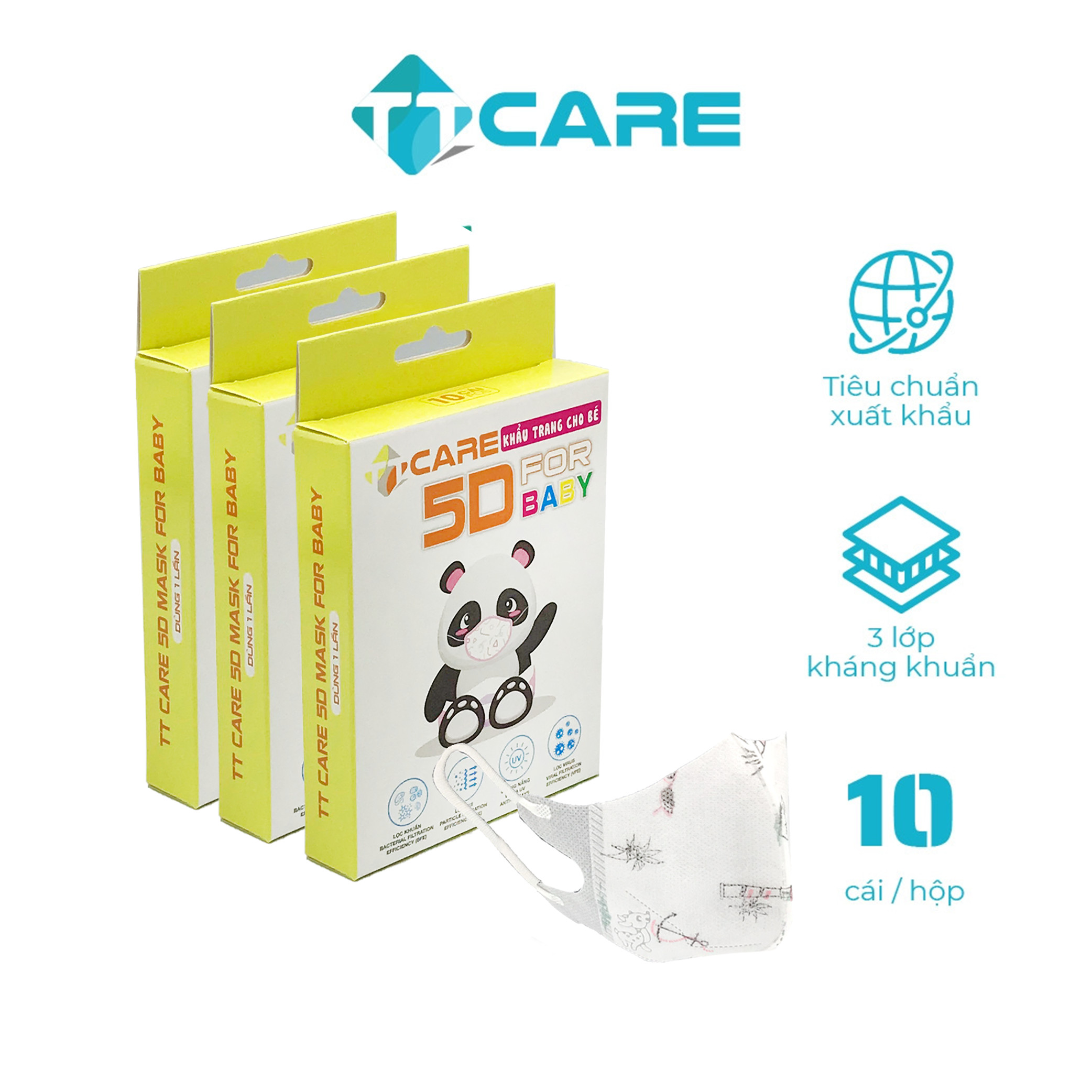 [combo 10 hộp] khẩu trang cho bé 3 lớp ttcare - 5d baby họa tiết dễ thương chất lượng kháng khuẩn quốc tế - 1 hộp 10 cái 3