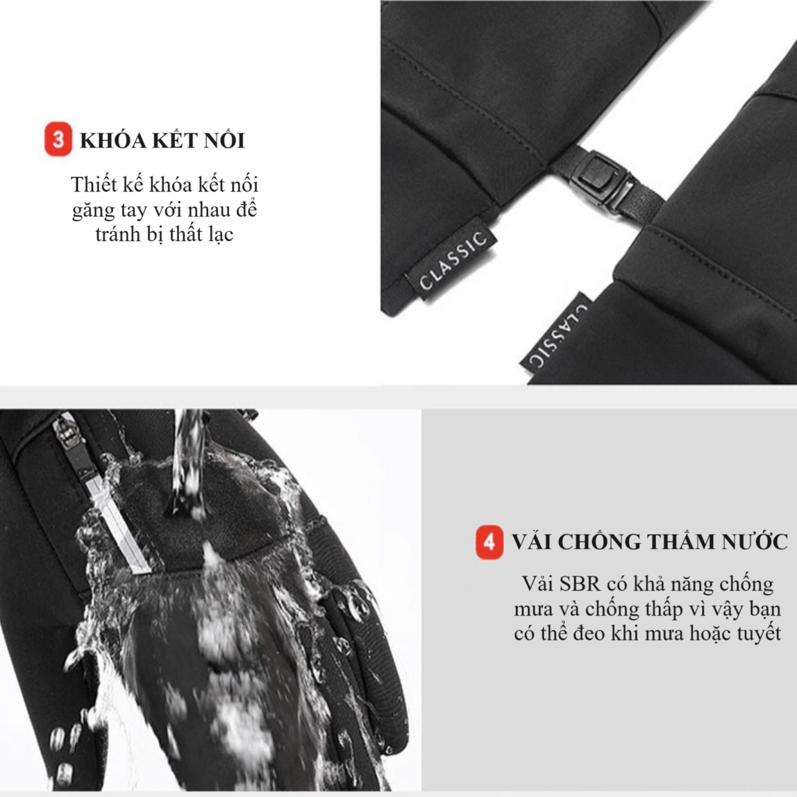 Găng tay nam đi xe máy mùa đông cảm ứng chống nước lót nỉ lông cực ấm - Thiết kế nam tính GTCD06