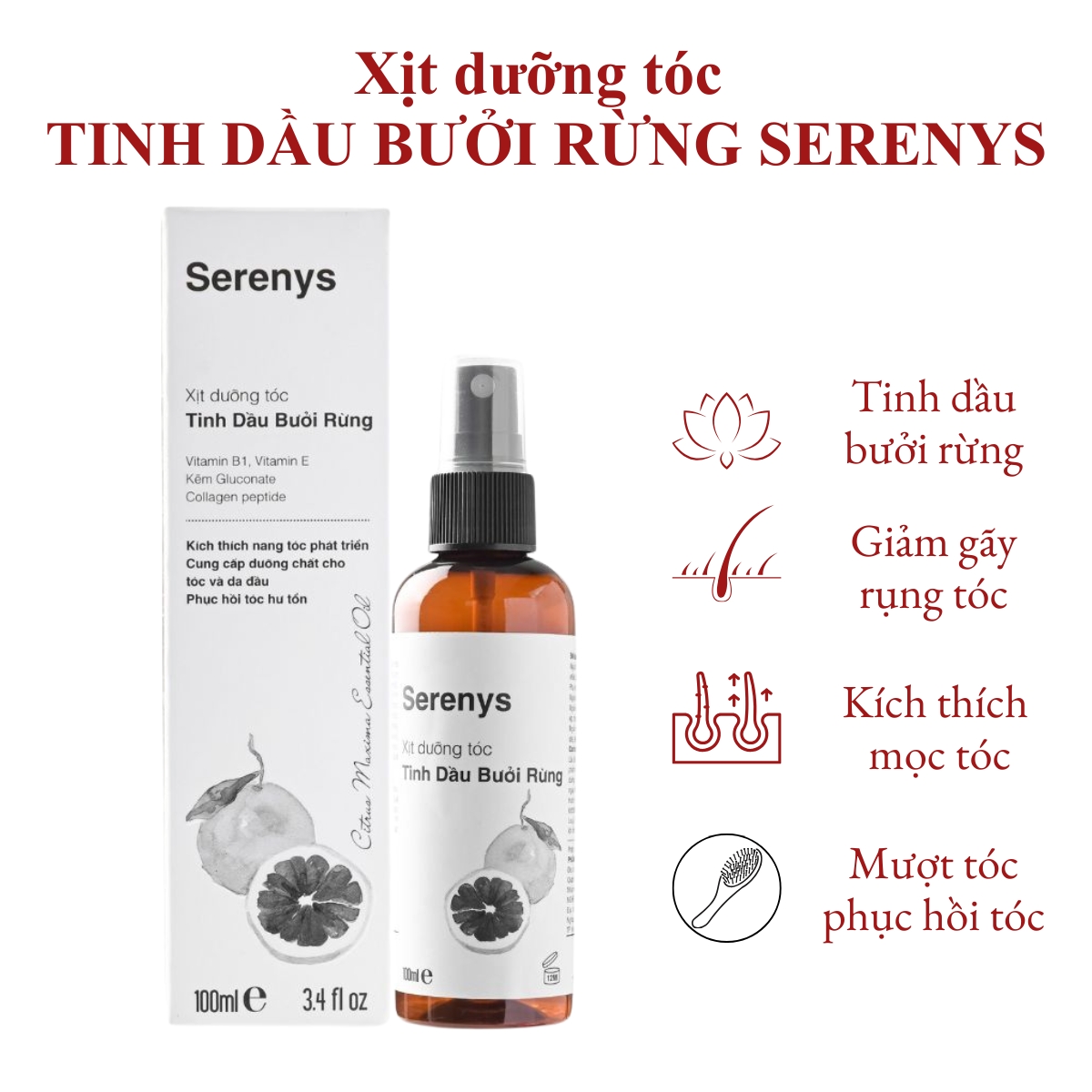 Xịt Dưỡng Tóc Tinh Dầu Bưởi Rừng Serenys 100ml – Giúp Tóc Mềm Mượt & Chắc Khỏe