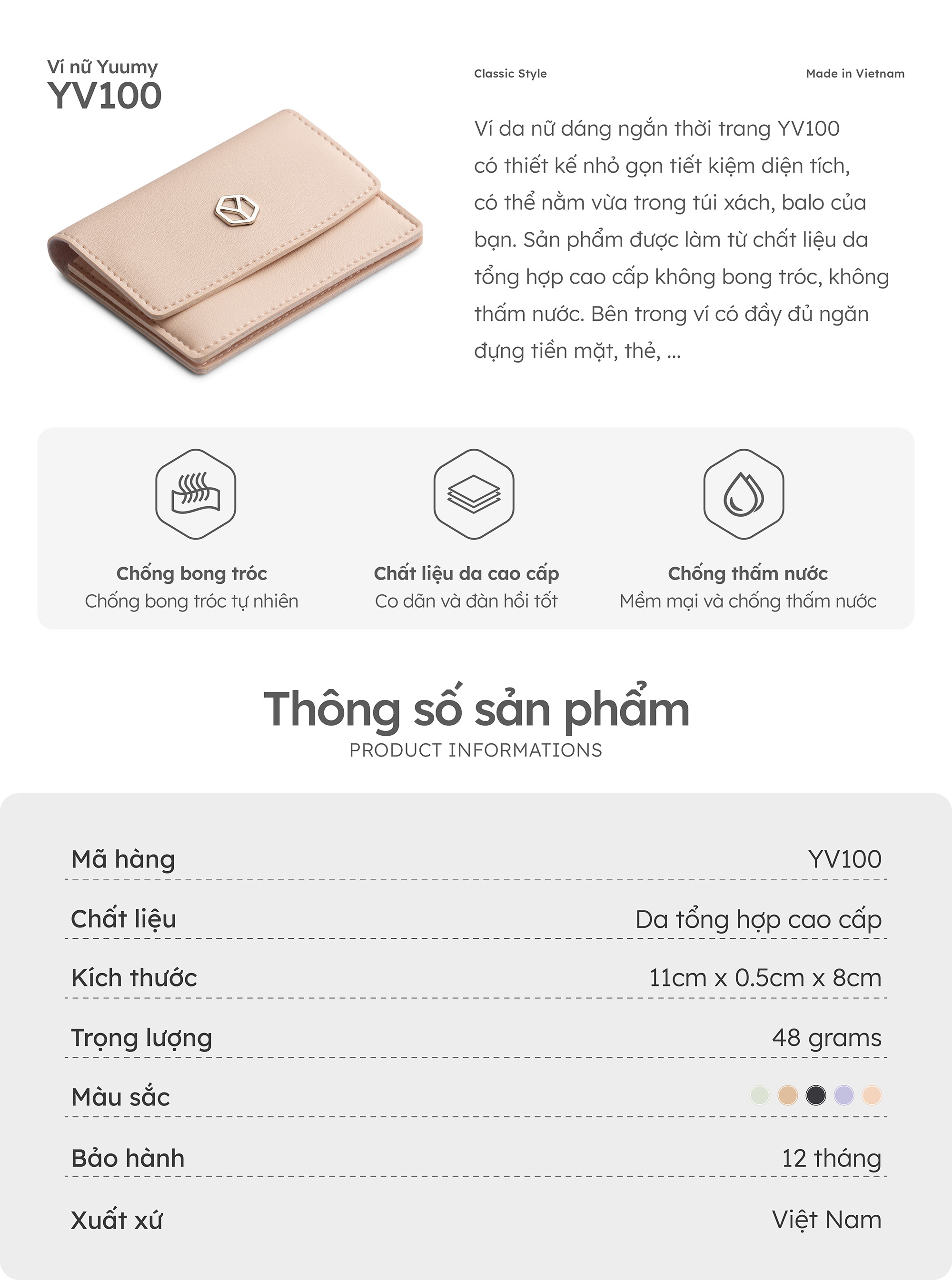 Ví Yuumy ( Thời trang nữ dáng ngắn nắp gập - Ví da Seasand YV100 )