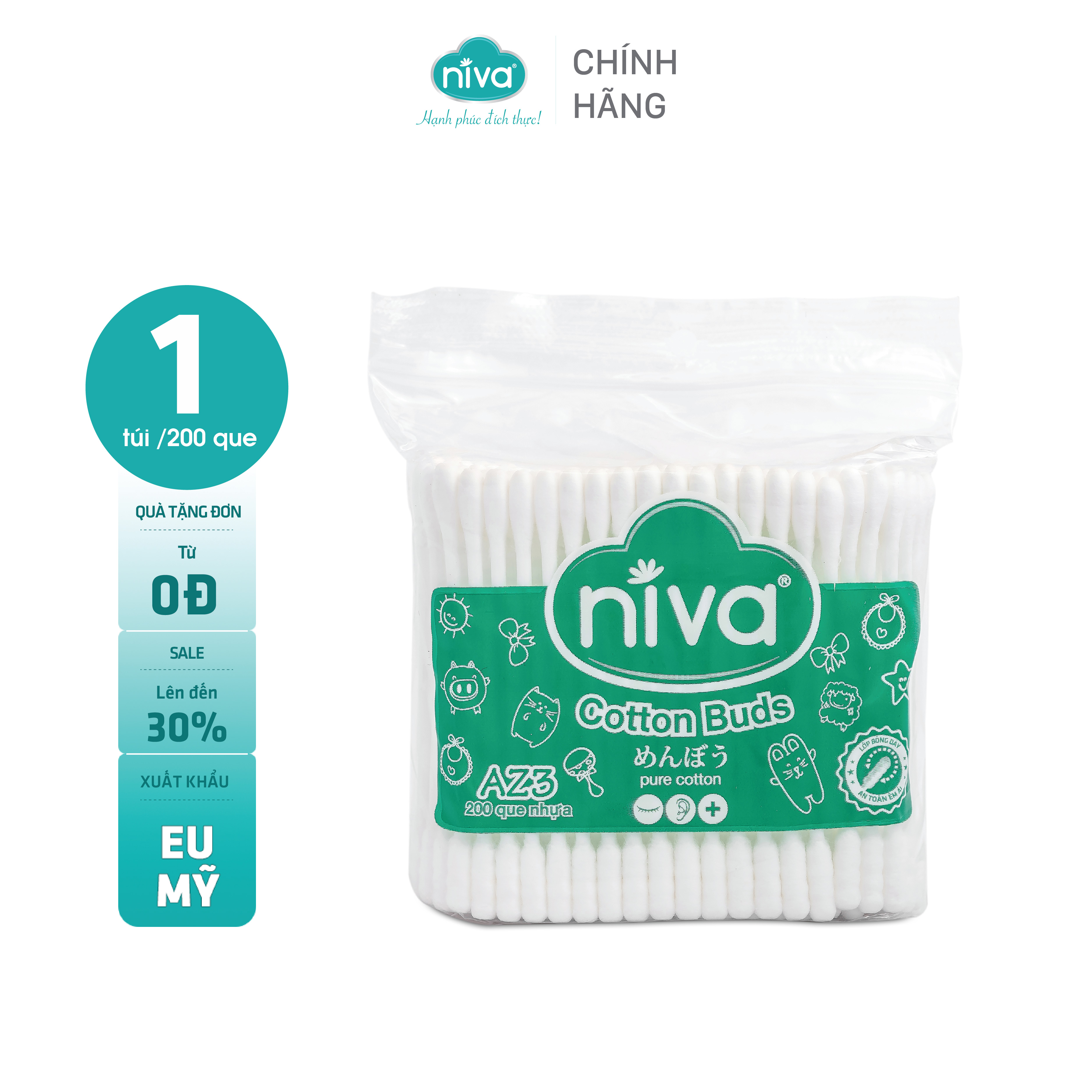 Combo 5 Tăm Bông NIVA Dành Cho Người Lớn Túi Zipper 200 Que nhựa Az3