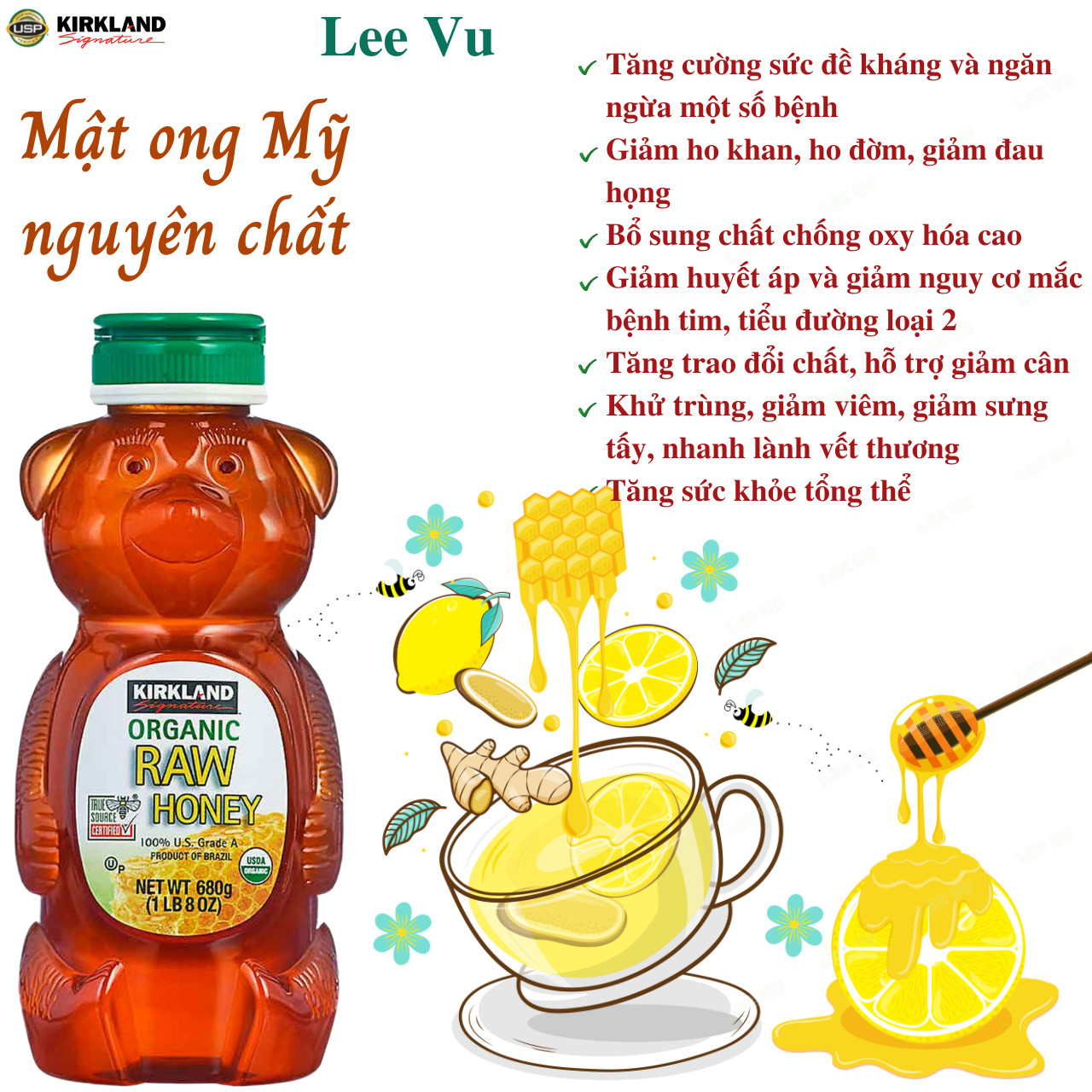 Mật Ong Mỹ Kirkland Signature Raw Organic Honey Bear Giúp tăng sức ...