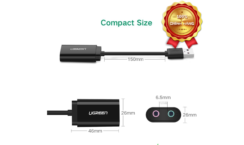 Dây USB 2.0 UGREEN US205 mở rộng sang đồng thời 2 cổng 3.5mm cho tai nghe + mic (DISABLE) - Hàng chính hãng