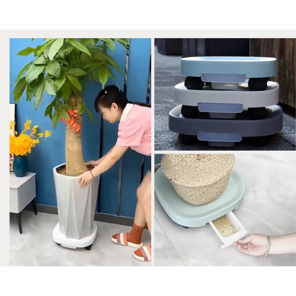 Đế Kê Chậu Cây- Kệ Lót Chậu Cây Có Bánh Xe Dễ Dàng Di Chuyển Và Khay Hứng Nước 1.5L Tiện Lợi - Chịu Lực 80kg