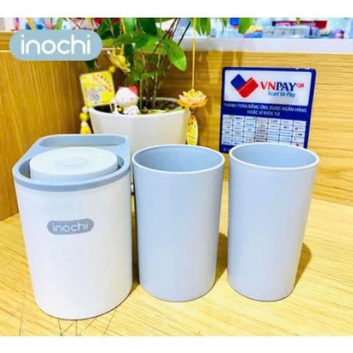 Kệ treo bàn chải đánh răng đa năng Nachi 2 cốc chất liệu nhựa nguyên sinh an toàn - Chính hãng inochi ( Tặng kèm khăn lau pakasa) Giao màu ngẫu nhiên