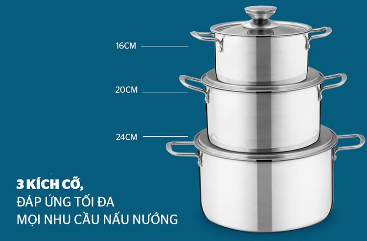 Bộ Nồi Inox 1 Đáy Sunhouse SH114