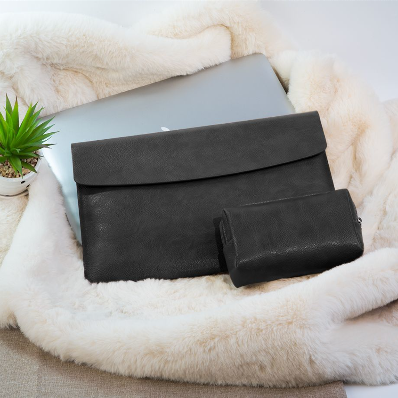 Bao da túi da cặp chống sốc, chống nước dành cho máy tính laptop, surface kèm ví đựng sạc chuột - Hàng chính hãng
