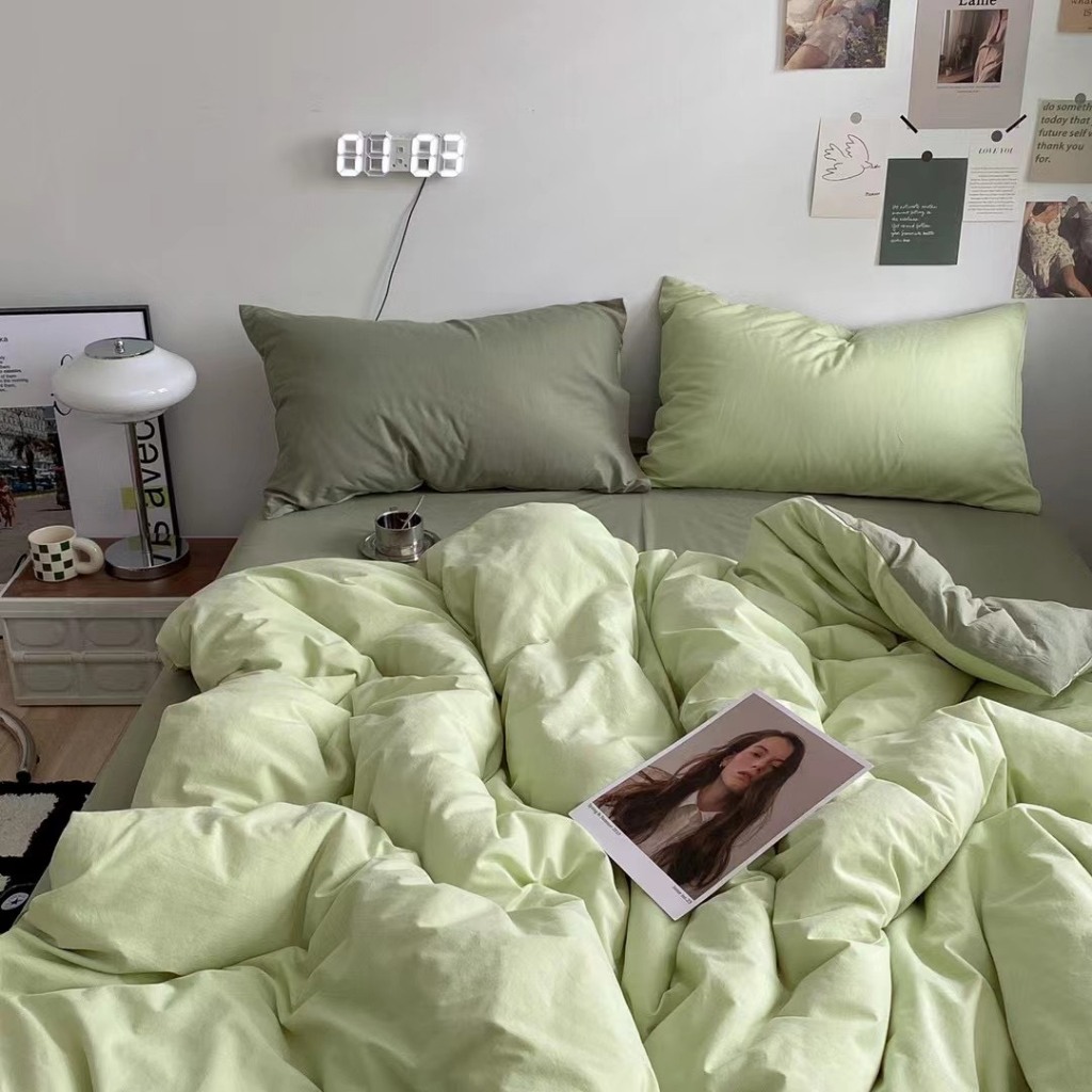 Bộ vỏ chăn ga gối cotton tici notag Lidaco cotton đũi trơn dày decor phòng ngủ vintage đủ mọi cỡ nệm