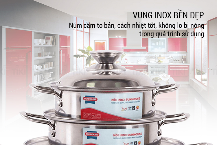 Bộ Nồi Inox 1 Đáy Sunhouse SH224