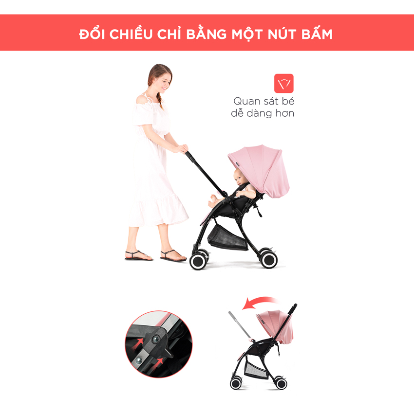 Xe đẩy em bé Vovo 2 chiều 2019, chât liệu hợp kim platinum, tải trọng 50 kg, đệm nằm thiết kế chống cong vẹo cột sống của bé 4