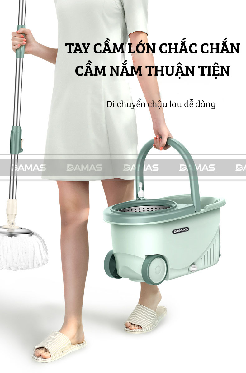 Bộ Cây Lau Nhà Tự Vắt Thông Minh Damas G720 - Chổi Lau Xoay 360 Độ, Giặt Sạch Vắt Khô Nhanh Chóng - Thiết Kế Nâng Cấp Bổ Sung Tay Kéo Giúp Di Chuyển Dễ Dàng - Chất Liệu Nhựa PP Cao Cấp Chống Mài Mòn Gia Tăng Thời Gian Sử Dụng - Hàng Chính Hãng
