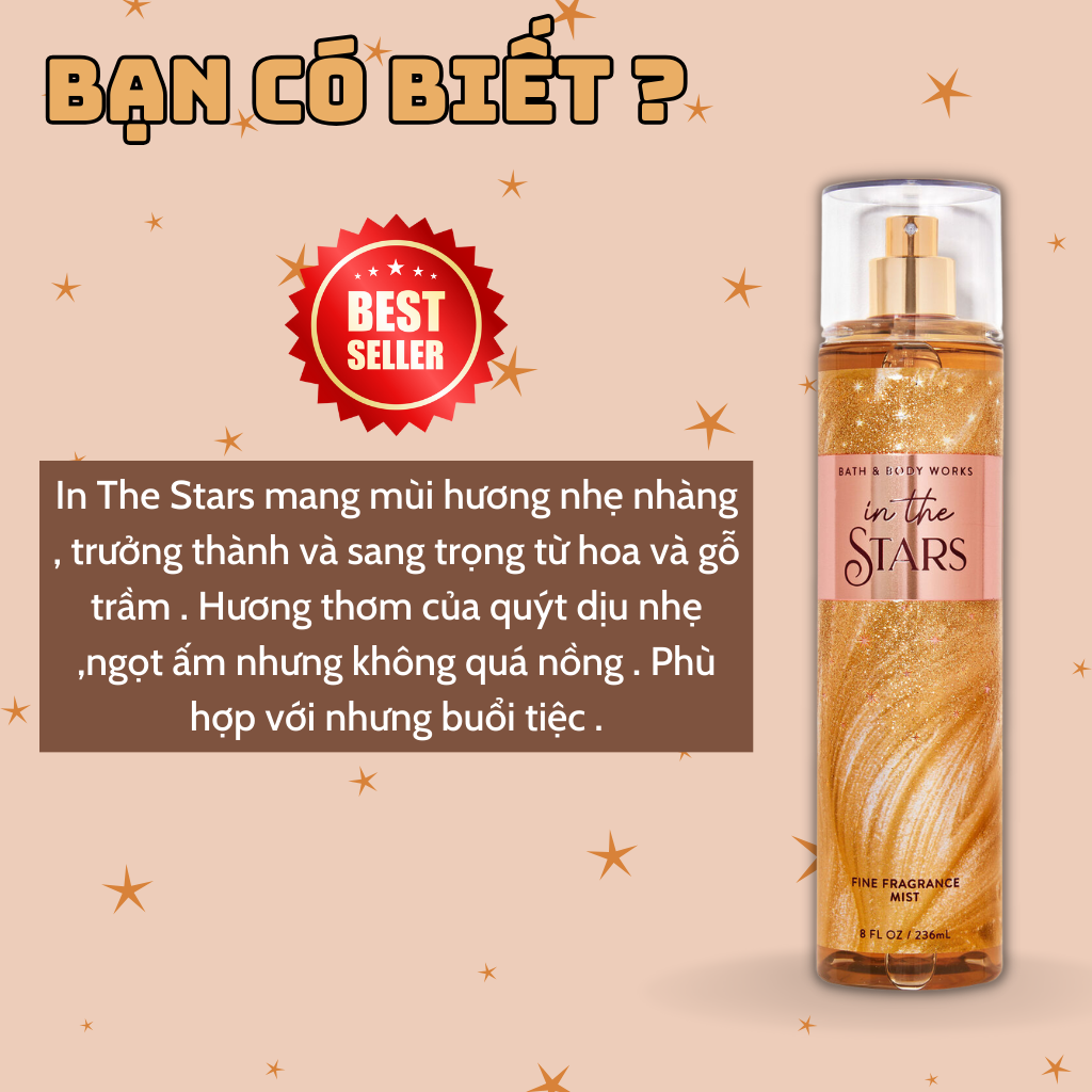 Body Mist Bath And Body Works Nam Nữ Chính Hãng In The Stars, Xịt Thơm Body Toàn Thân Hương Nước Hoa 236ml