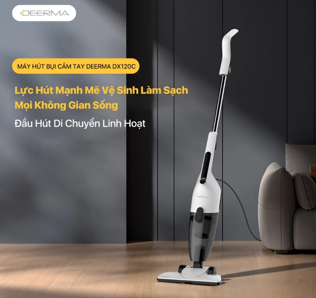 Máy hút bụi Deerma DX120C lực hút 16Kpa, Công suất 600W động cơ không chổi than {New 2025} - Hàng chính hãng