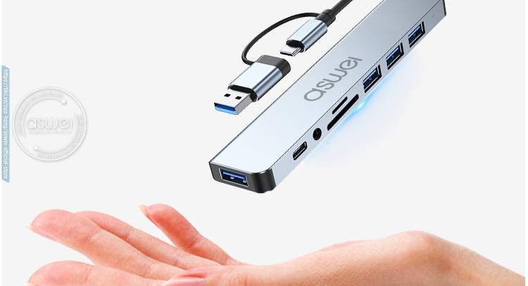 hub chia cổng usb, hub type c aswei 8in1