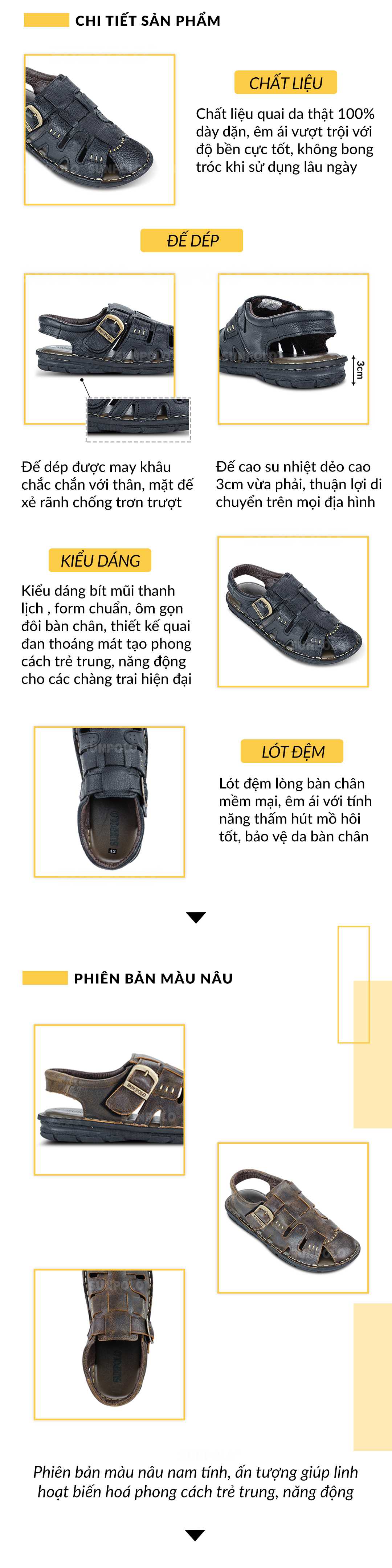 Giày Sandal Nam SUNPOLO SDA011 Cao Cấp - Thông Tin Chi Tiết