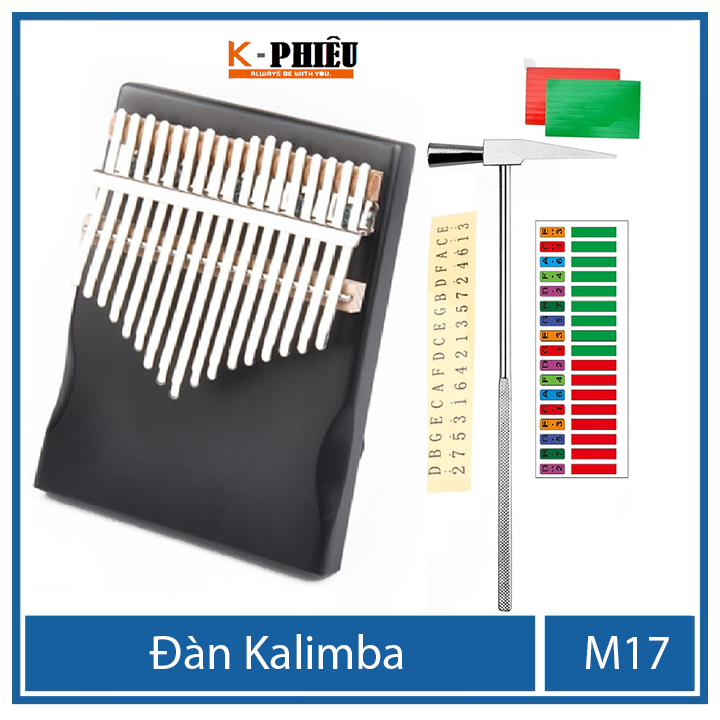 Đàn kalimba 17 phím MYRON-M17 cho bạn mới tập chơi tặng búa chỉnh âm  , giấy dán màu, giấy dán nốt , 25 bài tab kalimba, 1 sách hướng dẫn chơi đàn kalimba