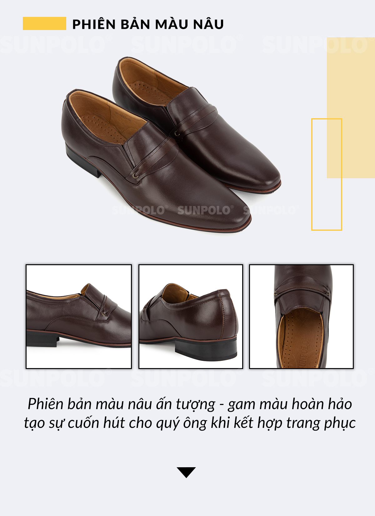 Giày Tây Nam Da Bò SUNPOLO SU8003 - Phiên bản màu nâu