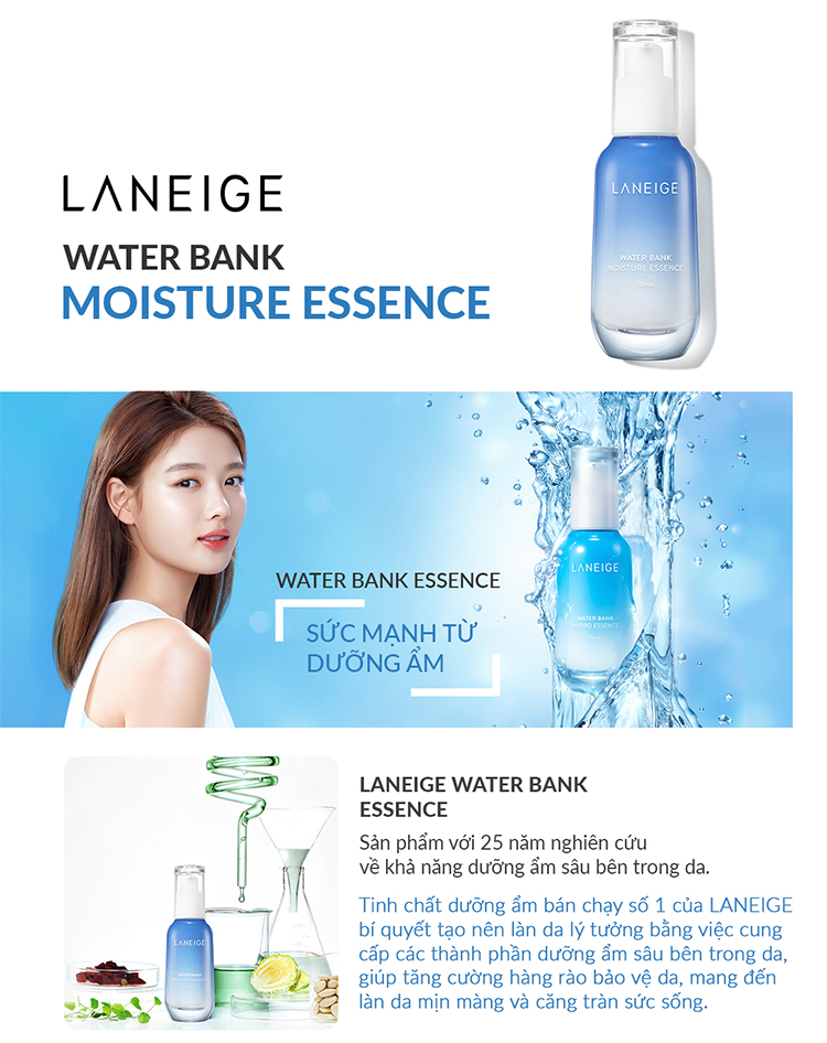 Tinh chất dưỡng ẩm dành cho da thường và da khô Laneige Water Bank Moisture Essence 70ml